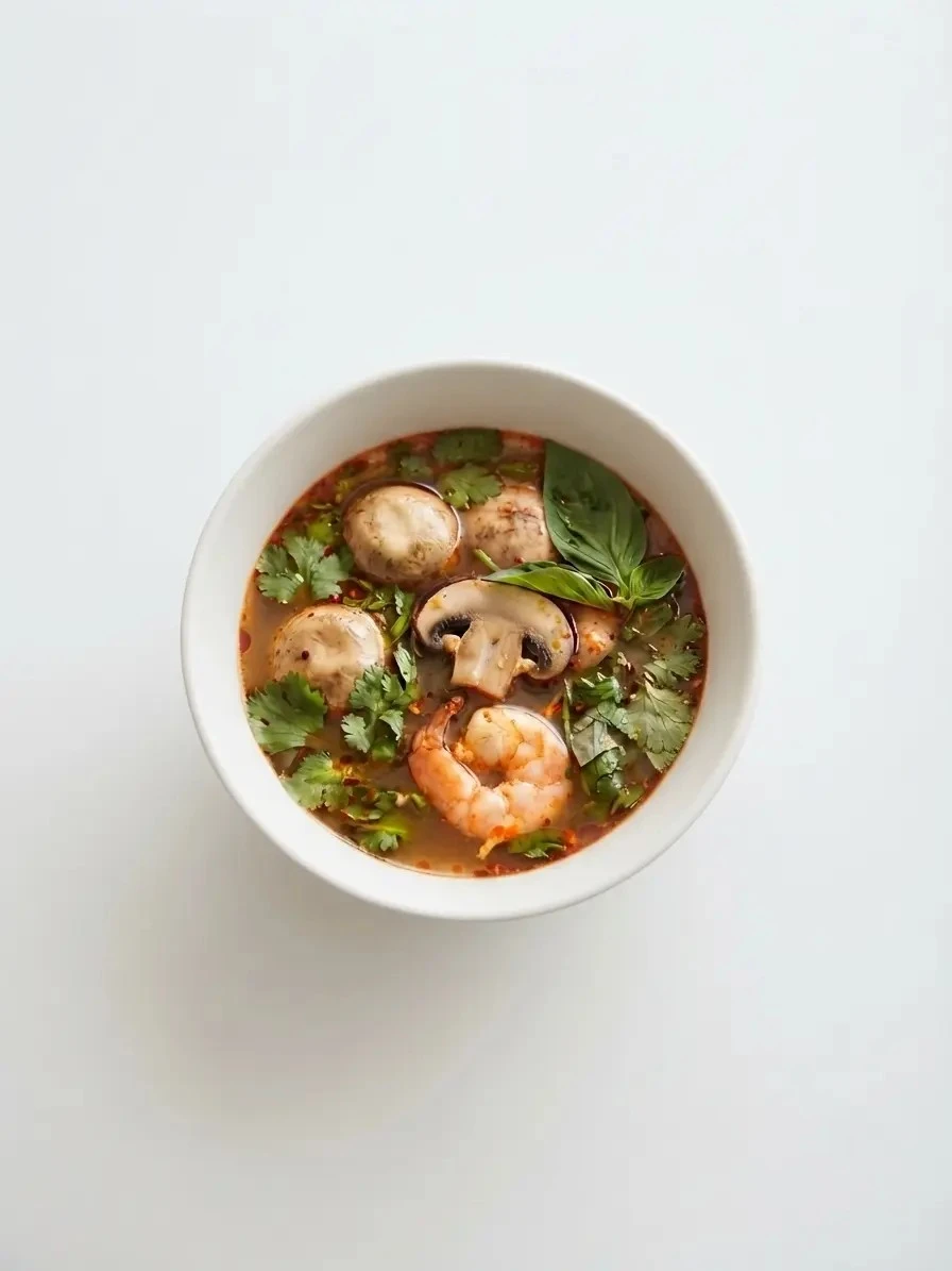 Bowl of Tom Yum soup at Kin Dee Street Kitchen, Lao and Thai restaurant in Calgary NE
